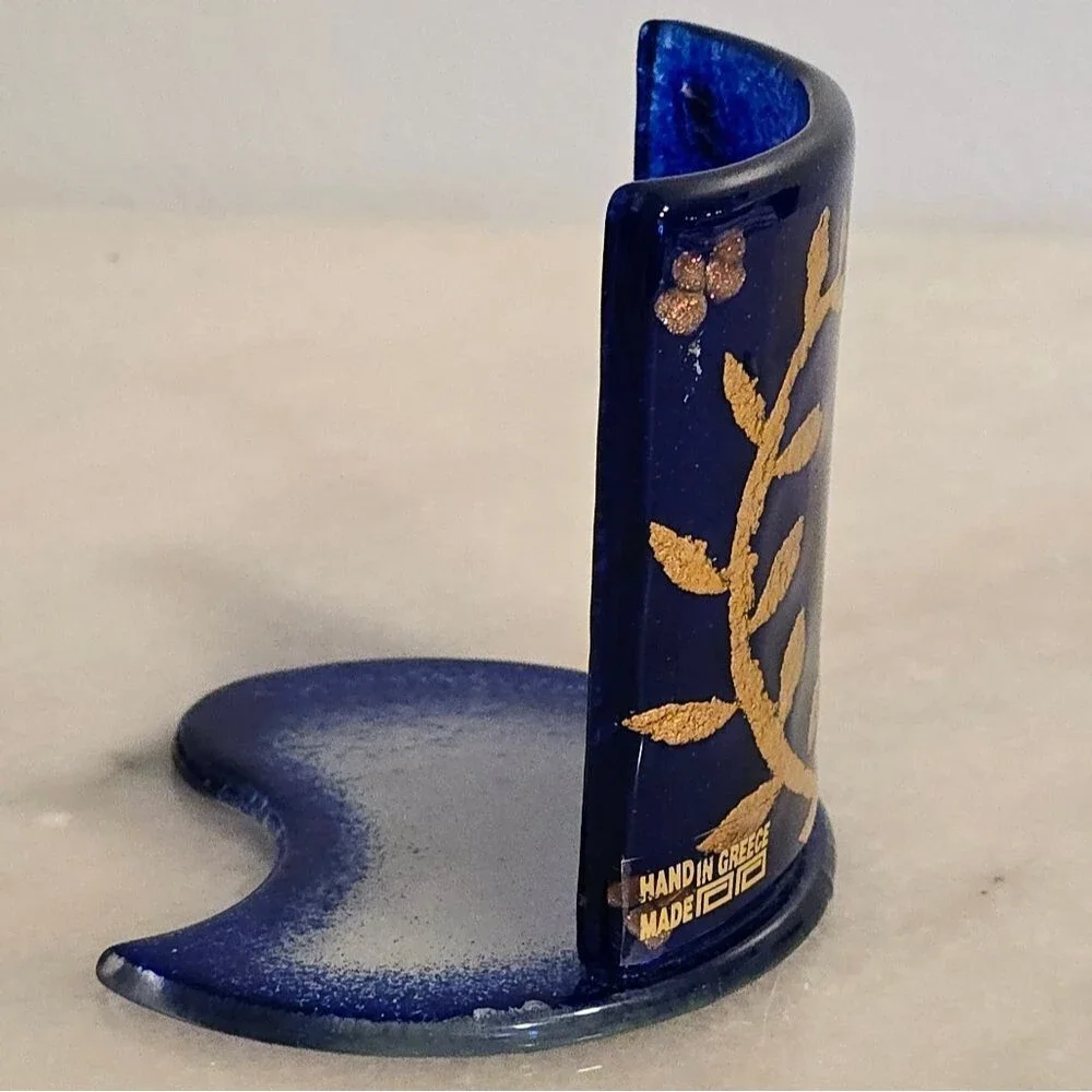 Mixaha Fused Glass Artistic Handmade Cobalt blue Candle Holder Greece